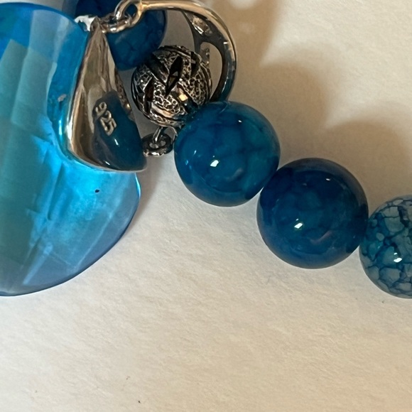 Blue Agate Gemstone Bracelet w/ Swarovski “Purse” Charm & Sterling Silver Clasp - Picture 8 of 12